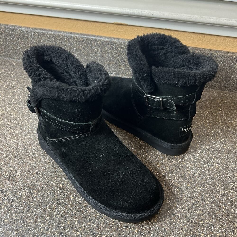 Koolaburra by UGG Women's Sz 8 Ankle Booties Suede Faux Fur Lining Black Pull On